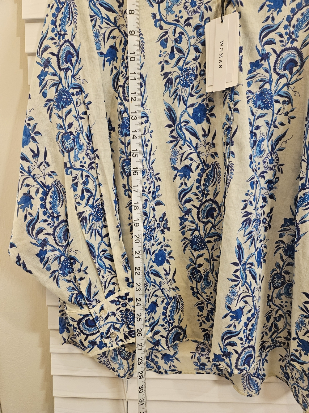 NWT Chelsea & Theodore Blue White Floral Block Print Button Front Shirt Sz 2X - Picture 10 of 11